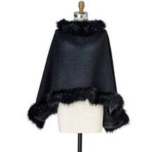 Load image into Gallery viewer, Two&#39;s Company Night Out Black Infinity Shawl with Fleece Lining and Black Fur Trim
