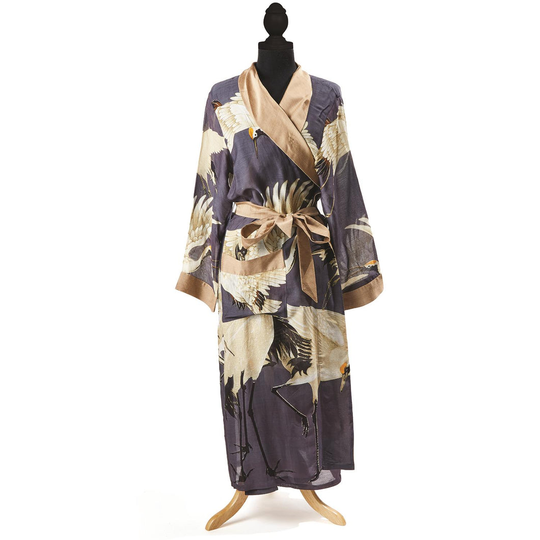 Two's Company Heron Charcoal Robe with Removable Waist Tie Closure and Pockets