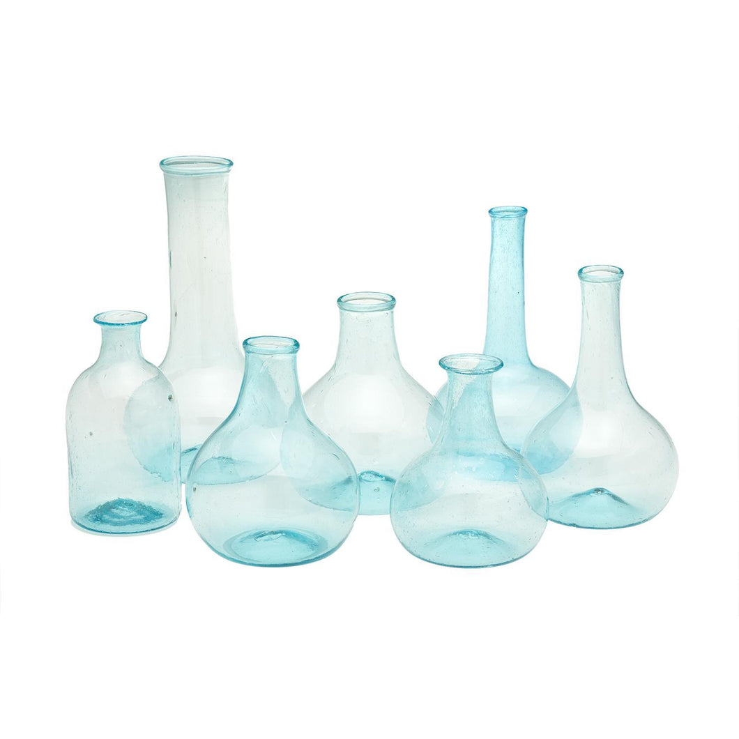 Two's Company Aquamarine Blues Handcrafted Set of 7 Decorative Vintage Bottles