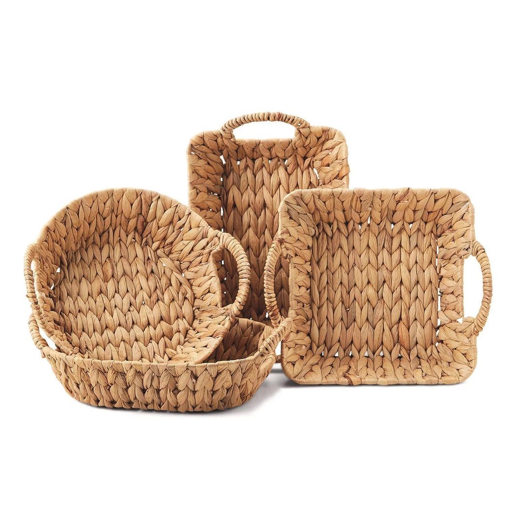 Two's Company Weavings Handcrafted Set of 4 Handled Water Hyacinth Baskets