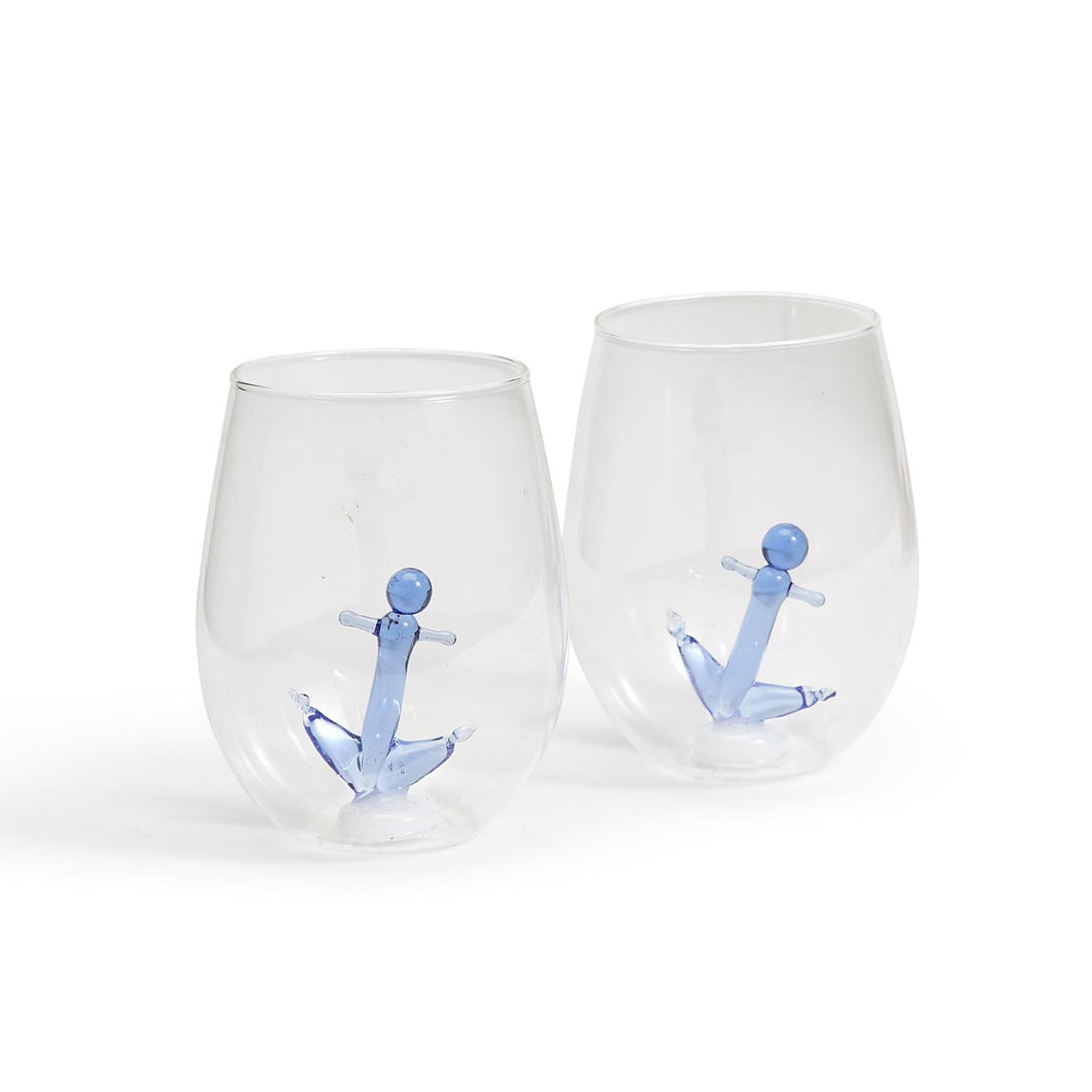 Two's Company Anchors Aweigh Stemless Wine Glass (20 oz)