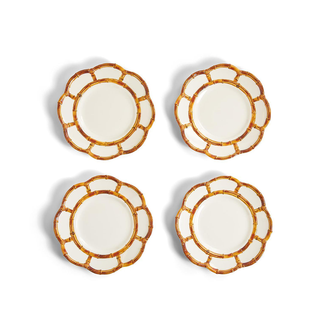 Two's Company Bamboo Touch Set of 4 Salad/Dessert Plates With Bamboo Rim