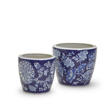 Load image into Gallery viewer, Two&#39;s Company Floral Fantasy Set of 2 Blue and White Hand-Painted Planter
