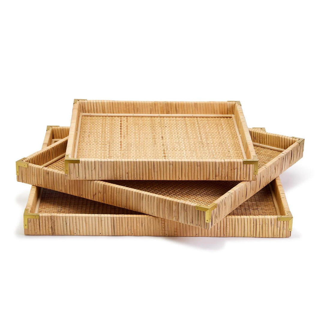 Two's Company Dream Weavers Set of 3 Natural Rattan Oversized Square Trays