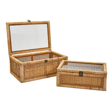 Load image into Gallery viewer, Two&#39;s Company Balboa Set of 2 Rattan Decorative Storage Boxes with Glass Lids
