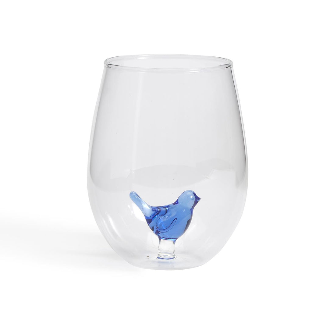 Two's Company Blue Bird Stemless Wine Glass (20 oz)
