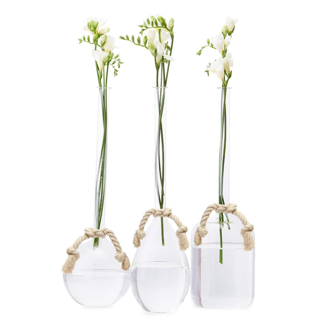 Two's Company Sleek And Chic Vase Trio with Knotted Rope Tie