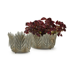 Load image into Gallery viewer, Two&#39;s Company Set of 2 Zinc Garden Leaf Planters
