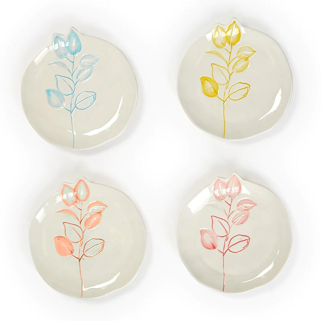 Two's Company Full on Color Set of 4 Hand-Painted Tidbit Plates