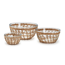 Load image into Gallery viewer, Two&#39;s Company Island Chic Set of 3 Glass Bowls with Hand-Woven Lattice

