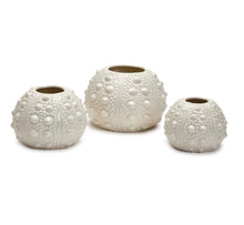Load image into Gallery viewer, Two&#39;s Company Set of 3 White Sea Urchin Vases
