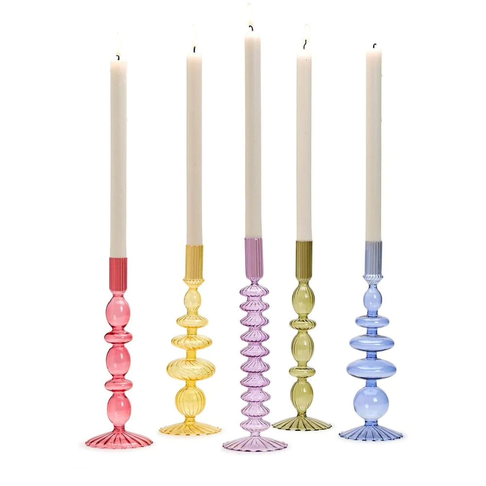 Two's Company Set of 5 Hand-Blown Glass Candleholders
