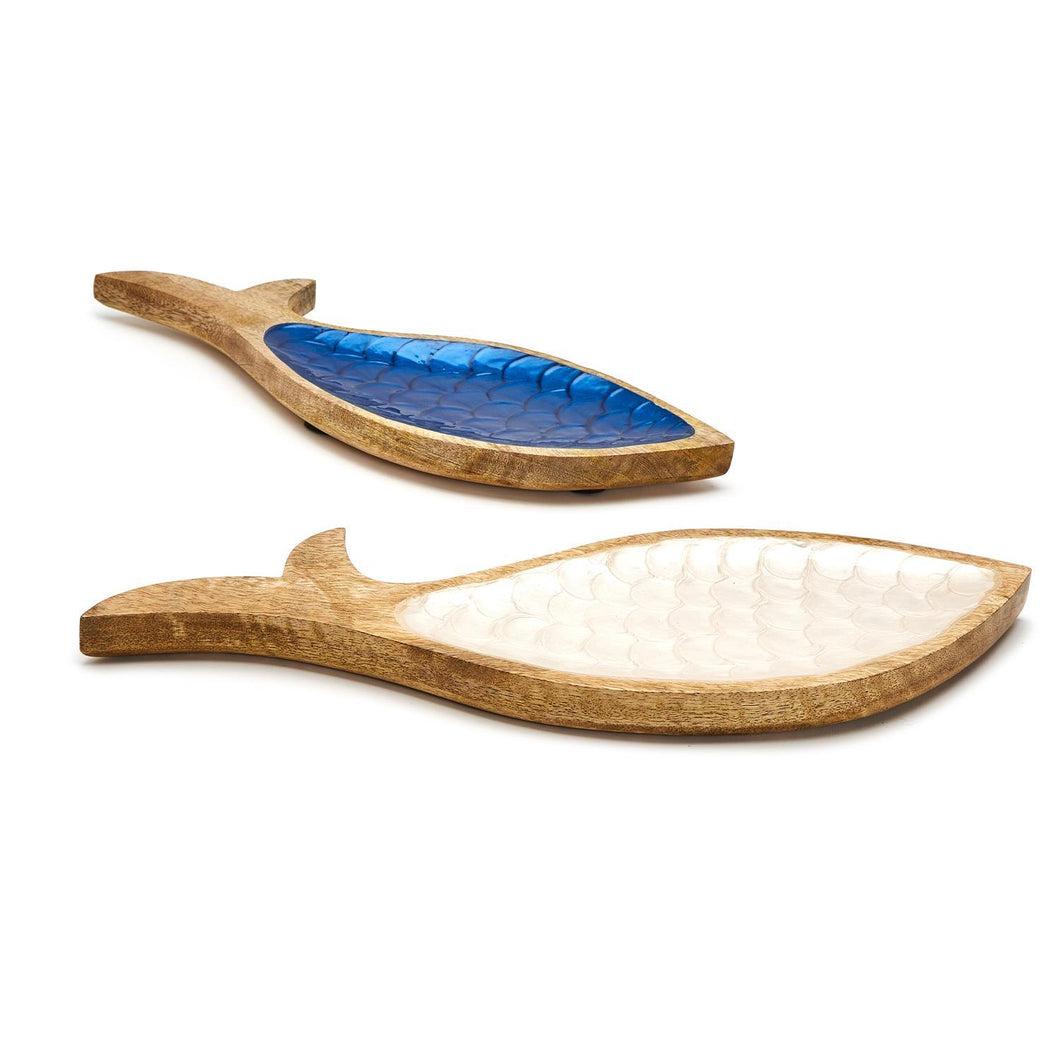 Two's Company Set of 2 Shimmering Scales Hand-Crafted Fish Trays