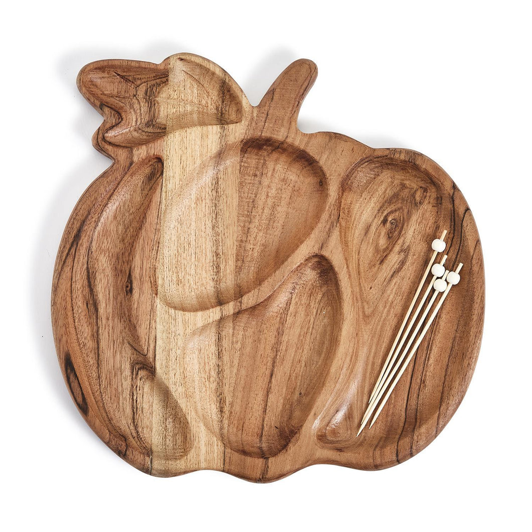 Two's Company Gather Pumpkin Shape Sectional Charcuterie Board (Includes 20 Wood Picks)