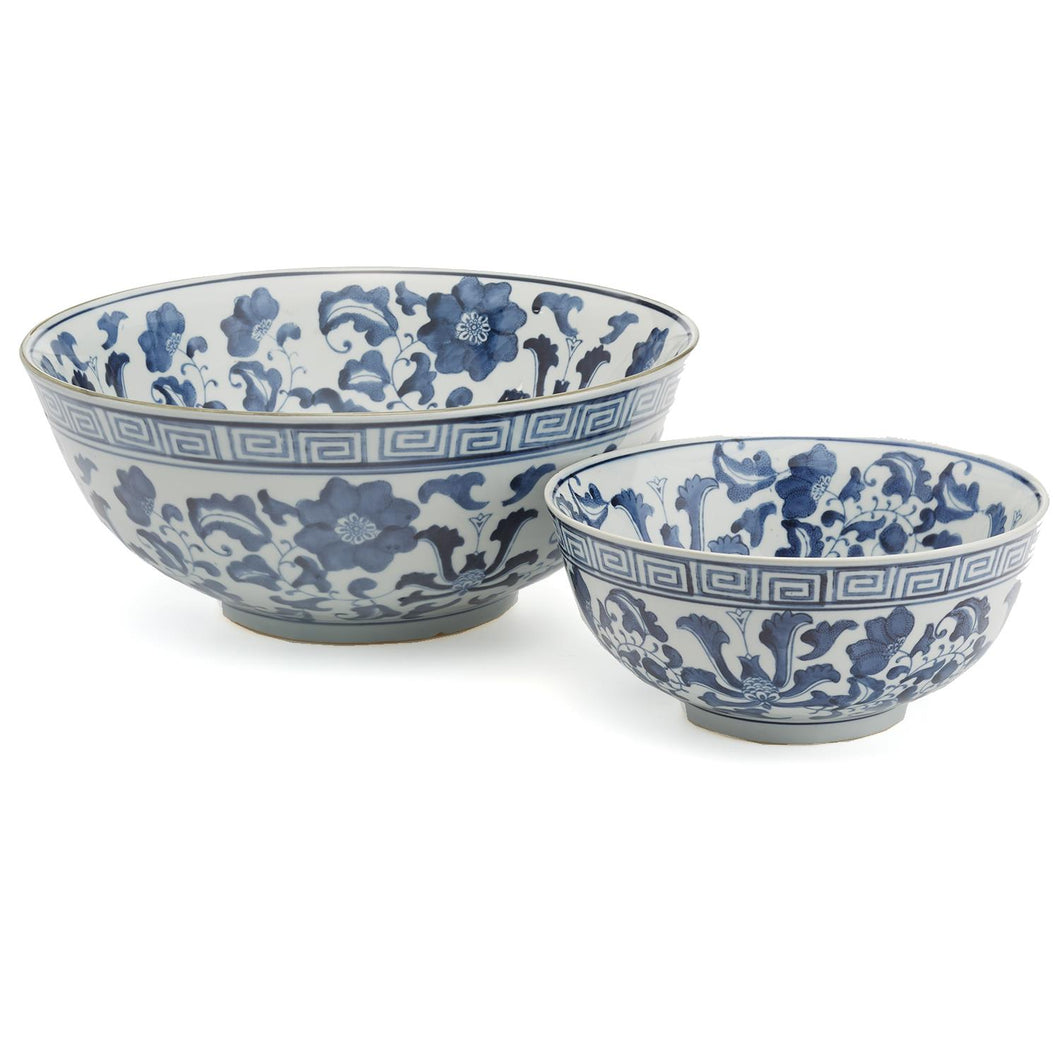 Tozai Home Blue and White Set of 2 Lotus Flower Lianzu Decorative Bowls