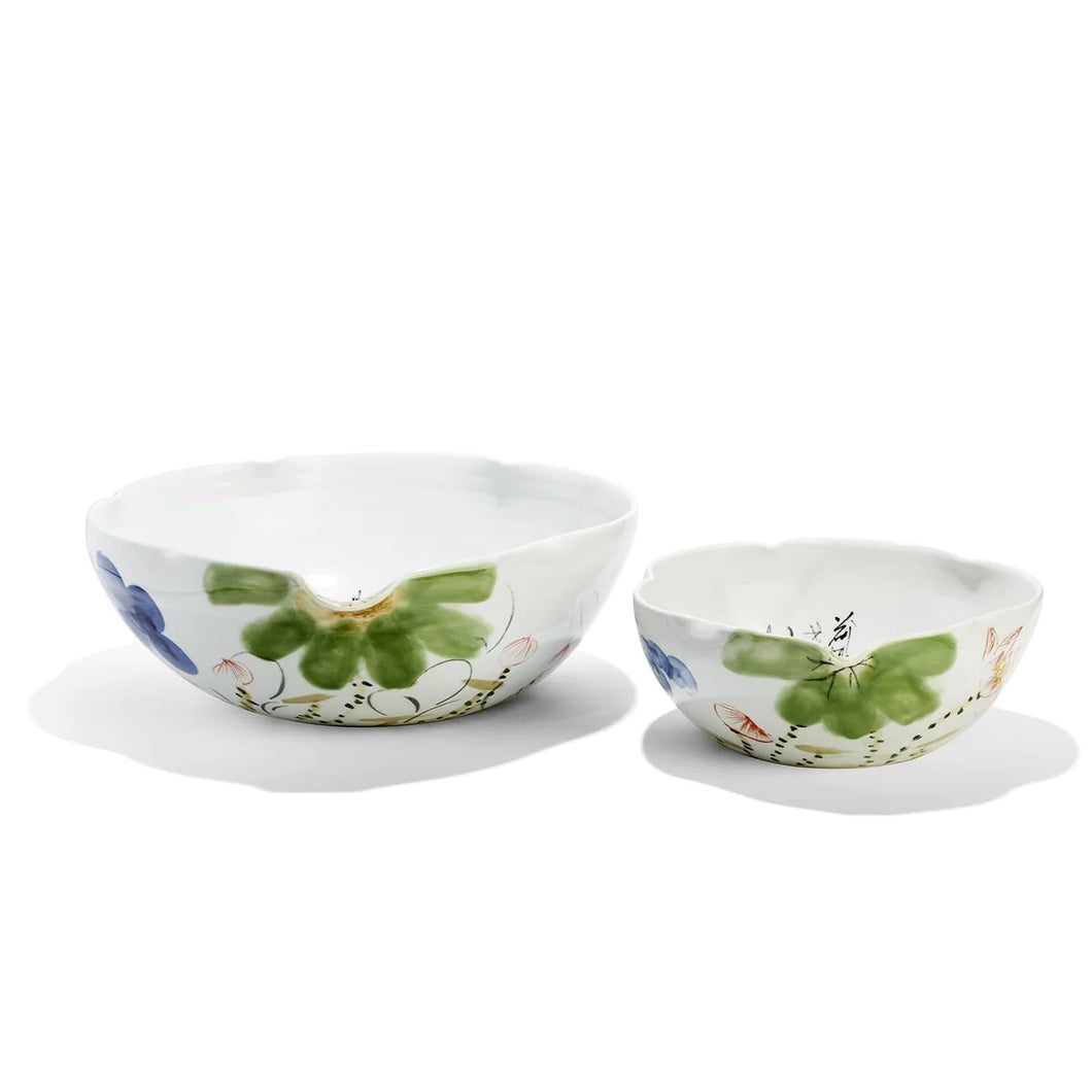 Two's Company Japanese Flower Blossoms Set of 2 Free Form Bowls