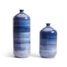 Load image into Gallery viewer, Two&#39;s Company Stria Set of 2 Blue Tone Enamel Decorative Vases
