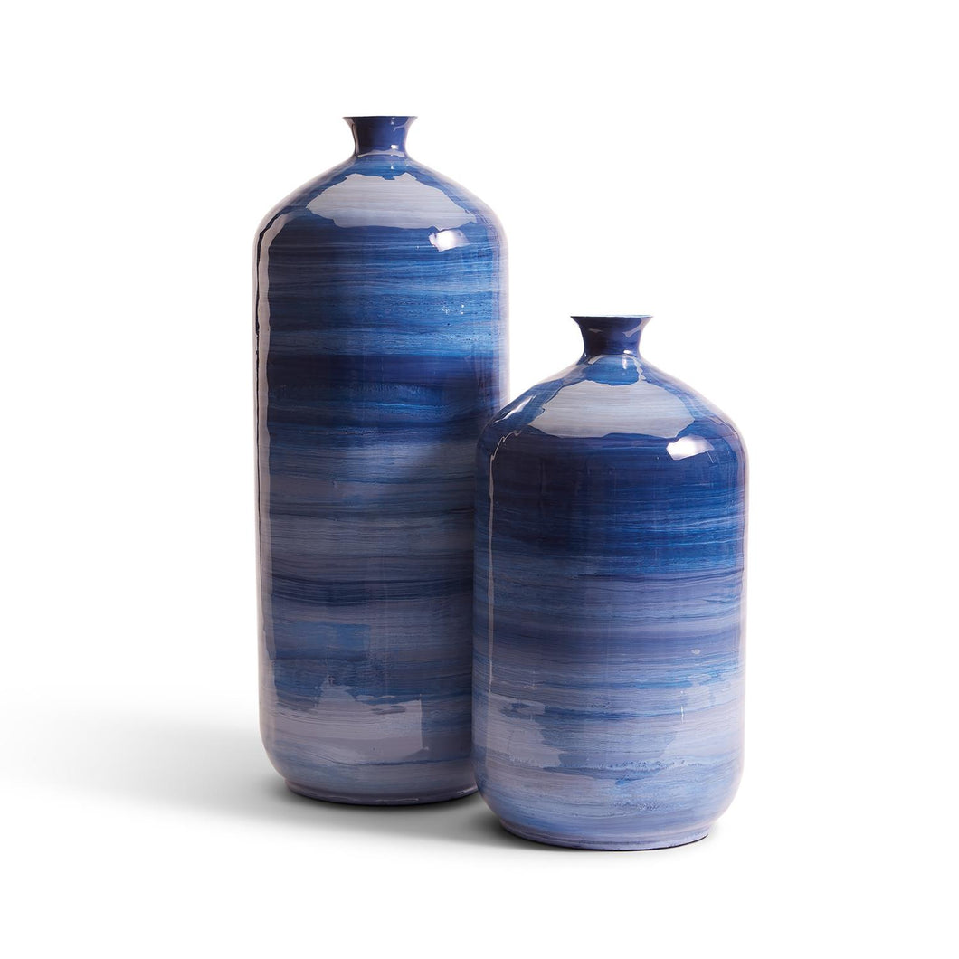 Two's Company Stria Set of 2 Blue Tone Enamel Decorative Vases