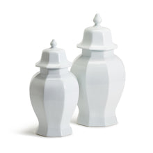Load image into Gallery viewer, Two&#39;s Company Conservatory Set of 2 White Hexagonal Temple Jars with Lids
