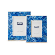 Load image into Gallery viewer, Tozai Home Blue Chevron Set of 2 Photo Frames
